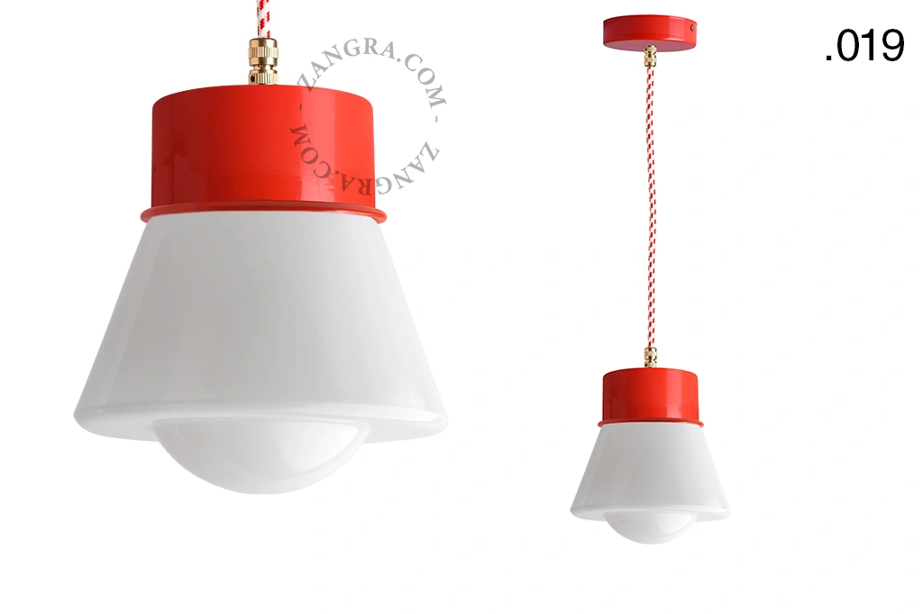 lampada a sospensione rossa - paralume in vetro - Ø 10 cm