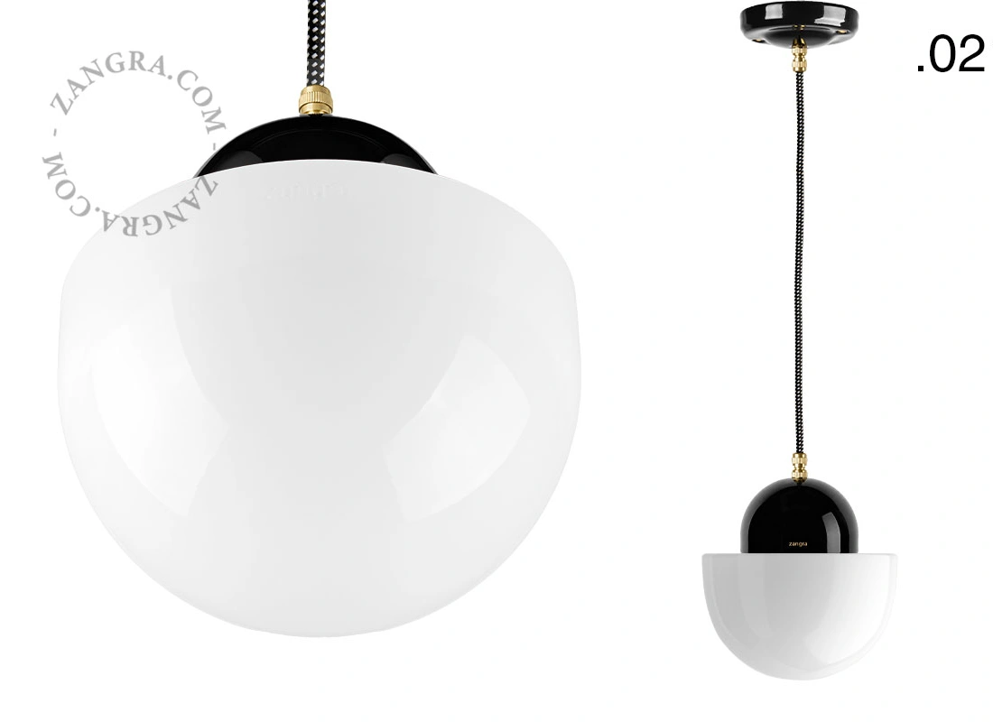 black porcelain pendant light - glass shade