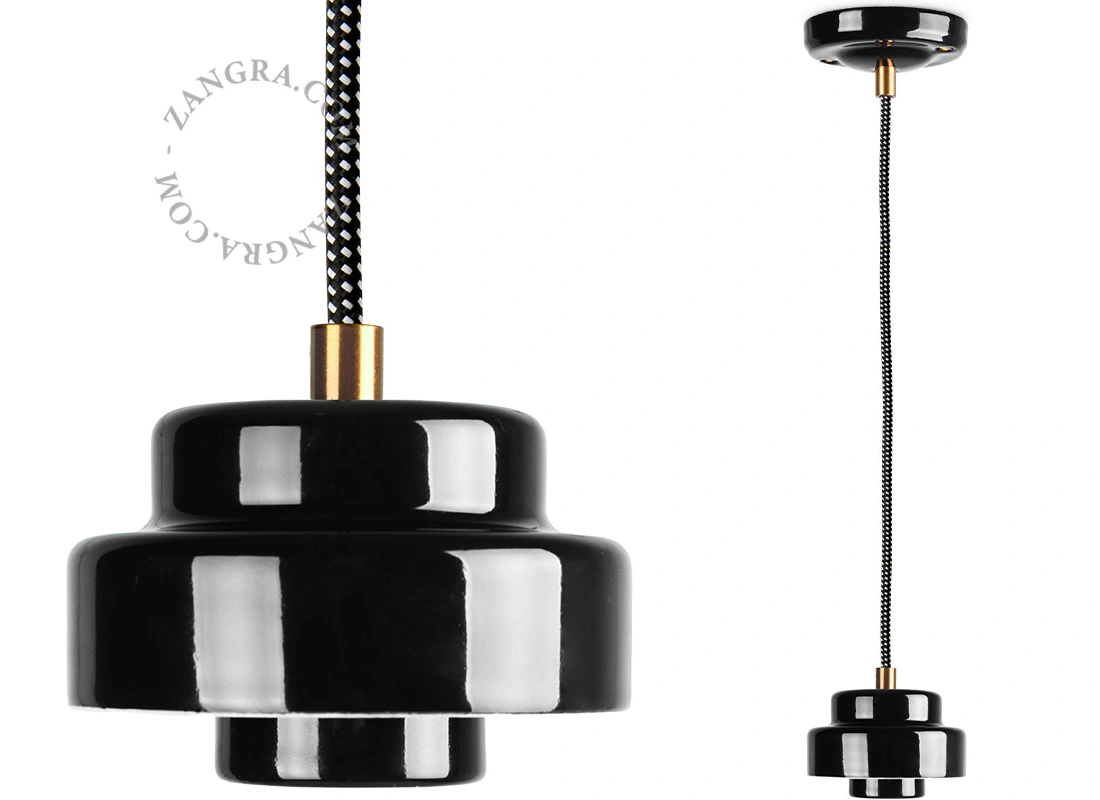 Art Deco pendellampa i svart porslin Denim