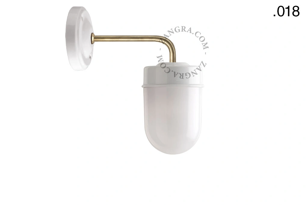 aplique en porcelana blanca y latón - pantalla de vidrio