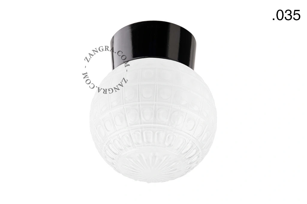svart vägg- eller taklampa - glasskärm - Ø 11 cm