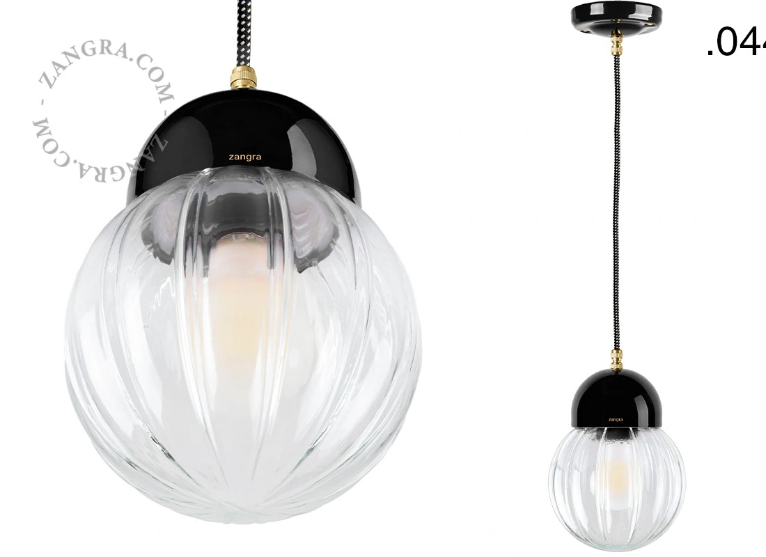 black porcelain pendant light - glass shade