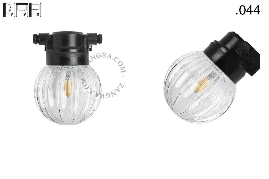 badrum svart vägglampa med glasskärm - IP54