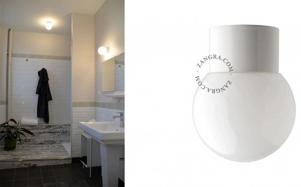lámpara de baño de porcelana blanca - pantalla de vidrio - Ø 8,5cm -  IP54