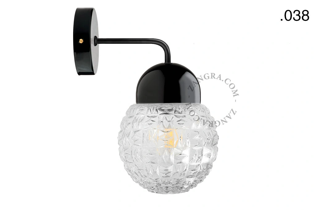 applique en porcelaine noire - globe en verre