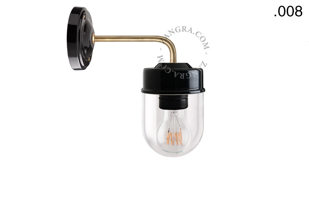 applique en porcelaine noire avec globe en verre