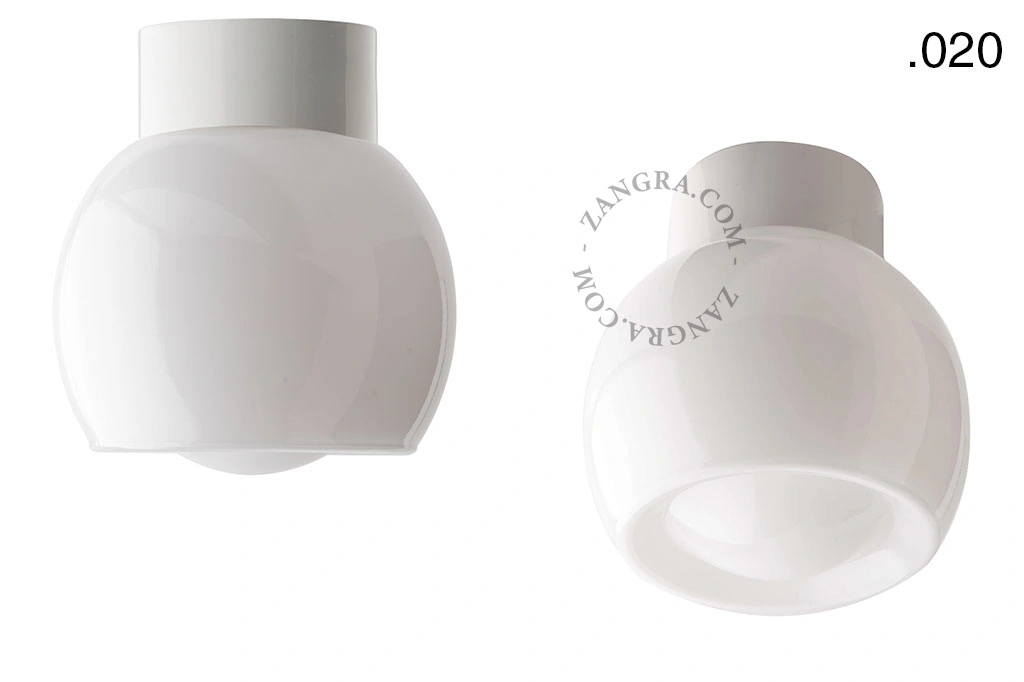 candeeiro de parede ou de teto em porcelana branca - abajur de vidro - Ø 10cm - IP54