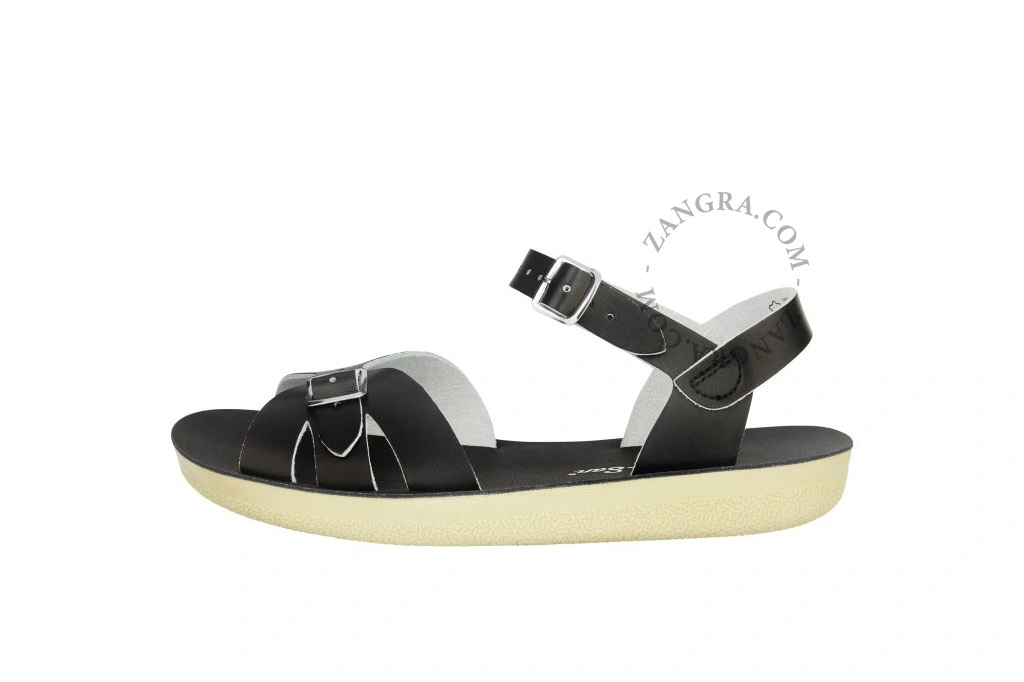 leather water sandals with soft sole - black