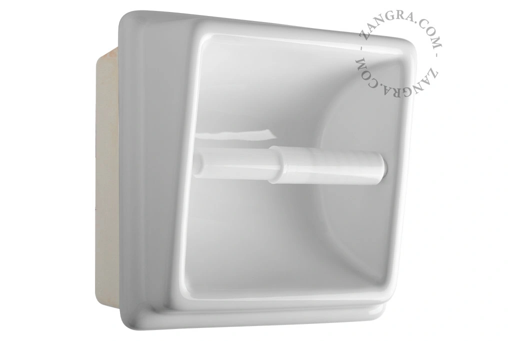 recessed porcelain toilet paper holder - white