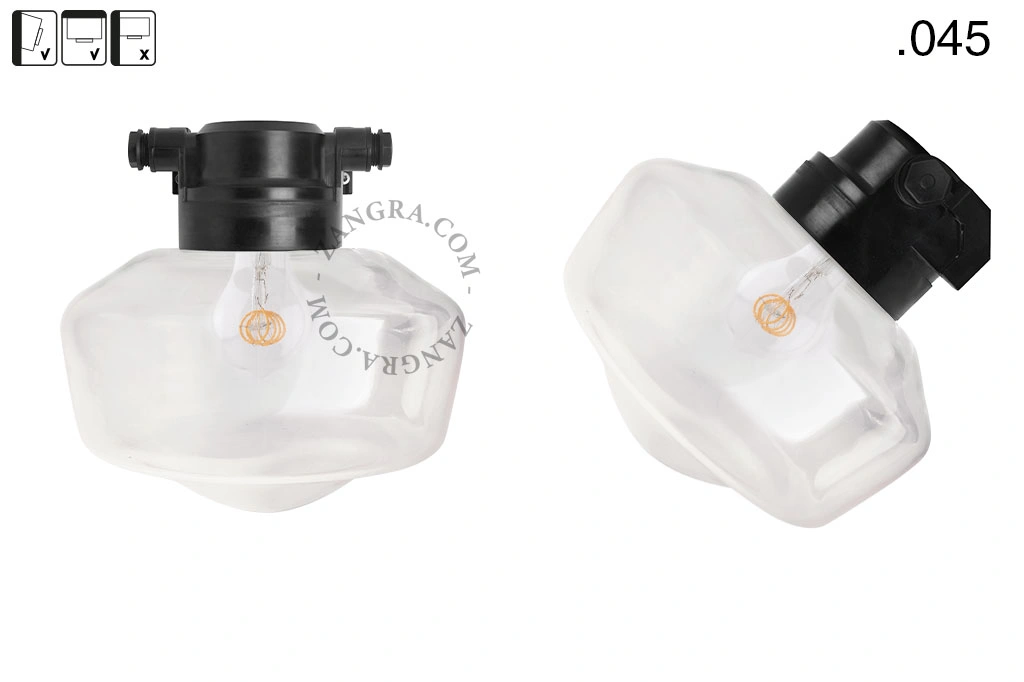 badrum svart vägglampa med glasskärm - IP54