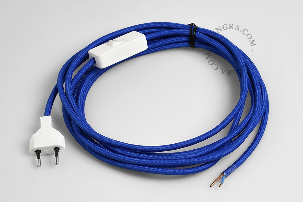 aansluitkabel textiel met stekker - blauw