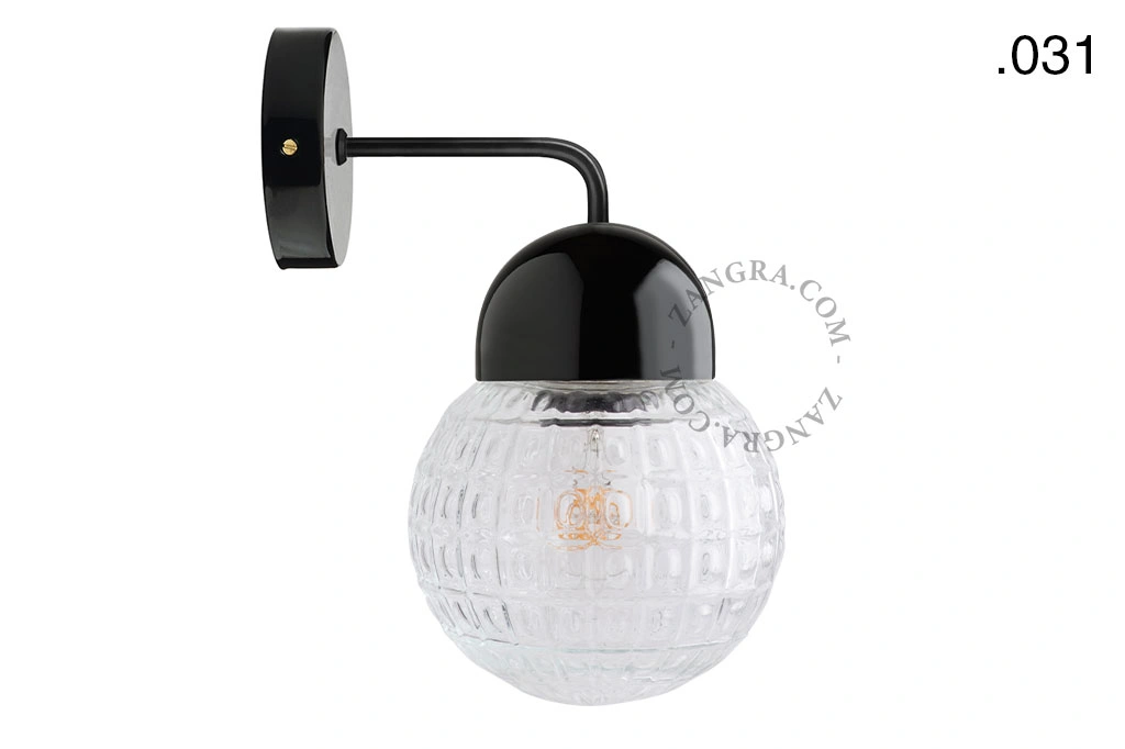 applique en porcelaine noire - globe en verre