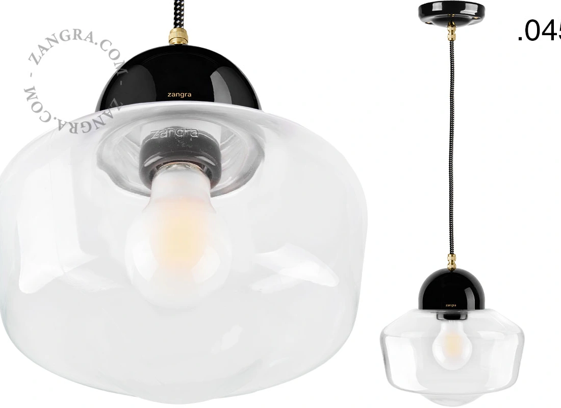 black porcelain pendant light - glass shade