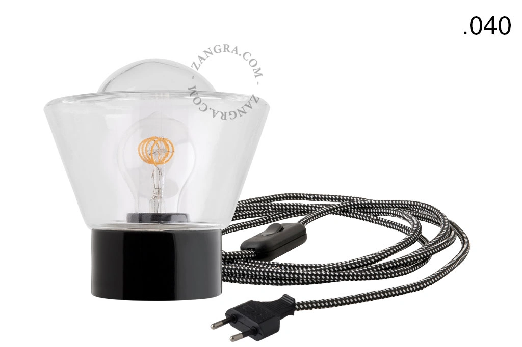 black porcelain table lamp - glass shade - Ø 10 cm