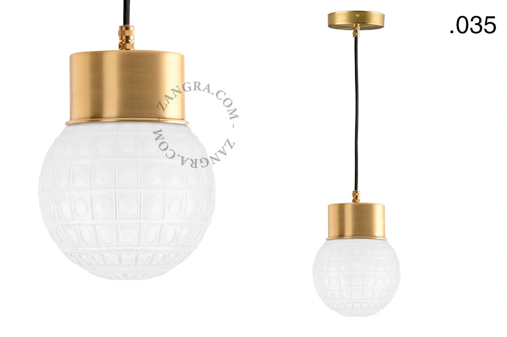 brass pendant light - glass shade - Ø 10 cm