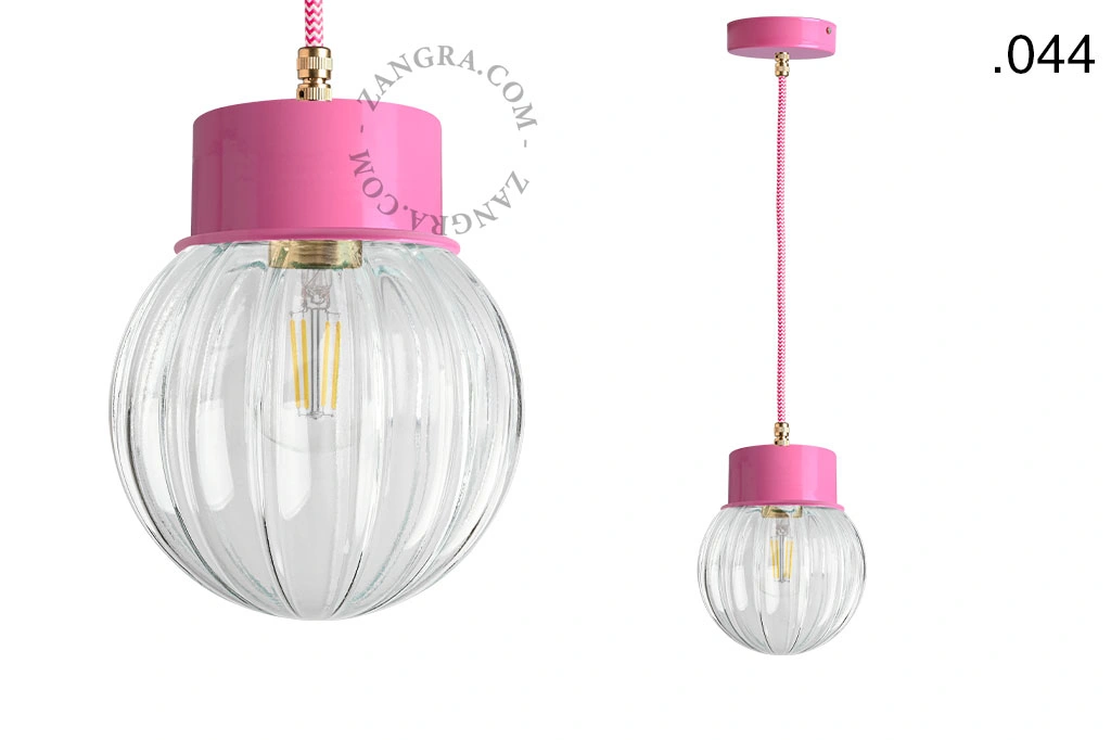 lámpara colgante rosa - pantalla de vidrio - Ø 10 cm