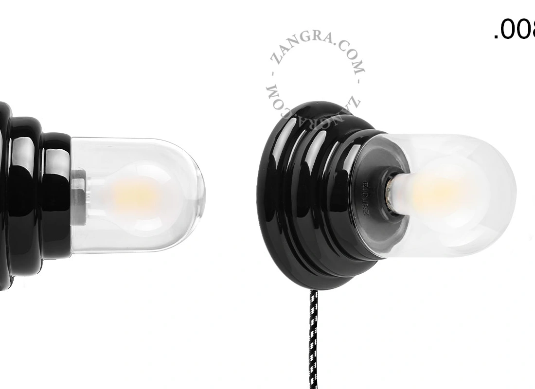 czarna porcelanowa lampa ścienna Art Deco Danilo z włącznikiem