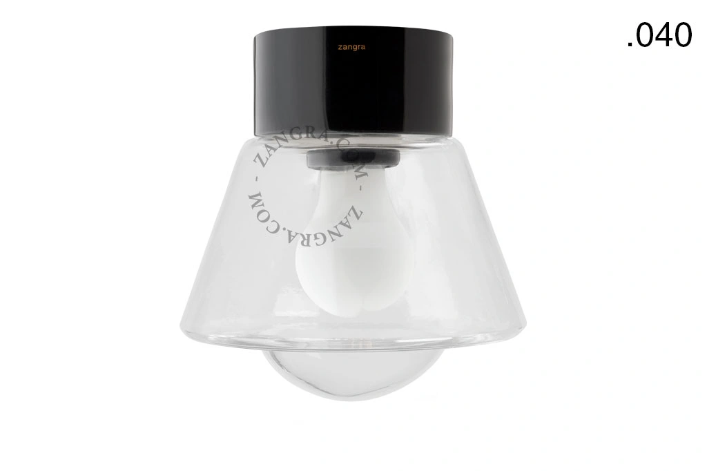 candeeiro de parede ou de teto em porcelana preta - abajur de vidro - Ø 10cm - IP54