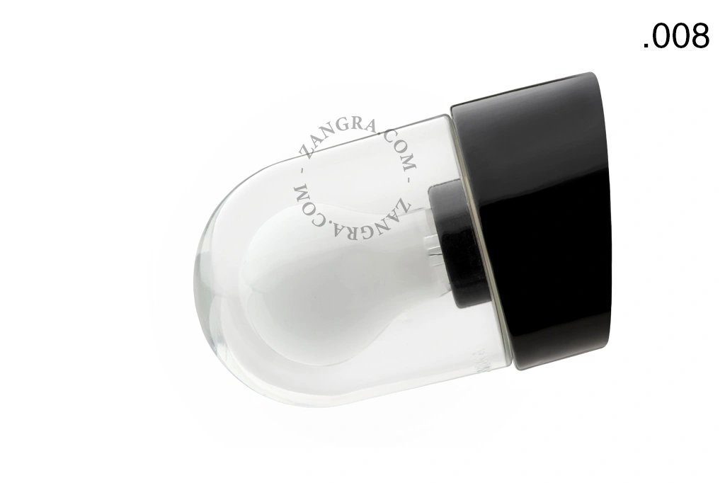 vägglampa i svart porslin för badrum med glasskärm – Ø 10cm - IP54