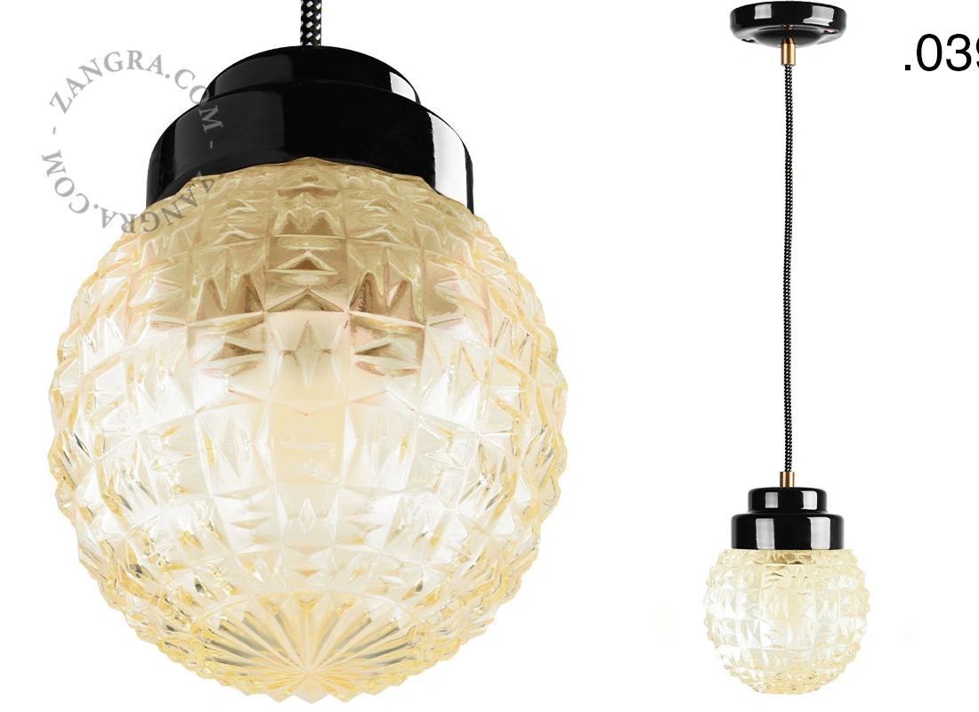 Art Deco pendellampa i svart porslin Denim
