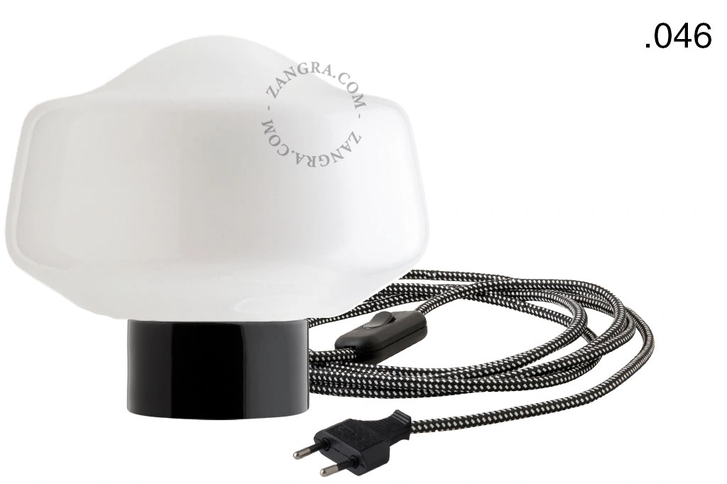 black porcelain table lamp - glass shade - Ø 10 cm