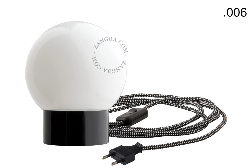 black porcelain table lamp - glass shade - Ø 10 cm