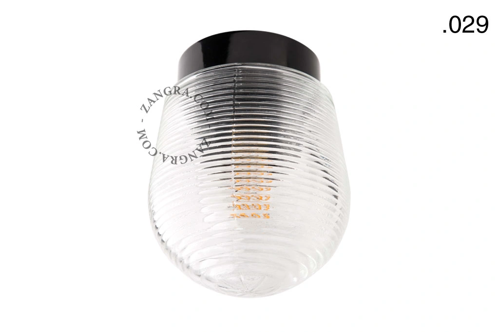 sort bakelit væg- eller loftslampe – glas skærm - Ø 9 cm