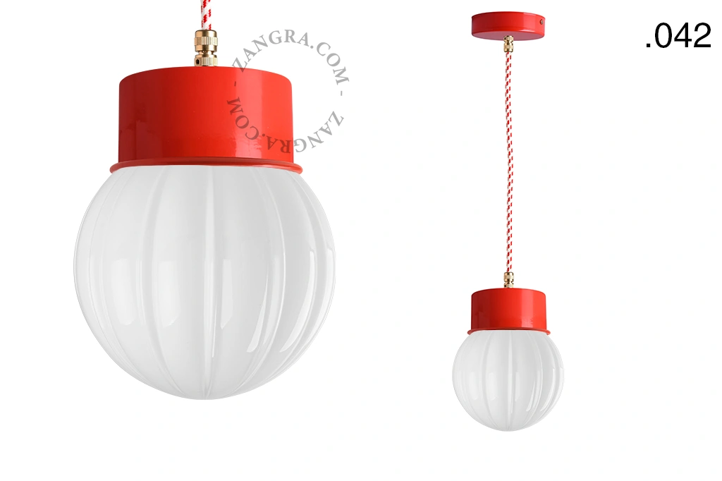 lampada a sospensione rossa - paralume in vetro - Ø 10 cm