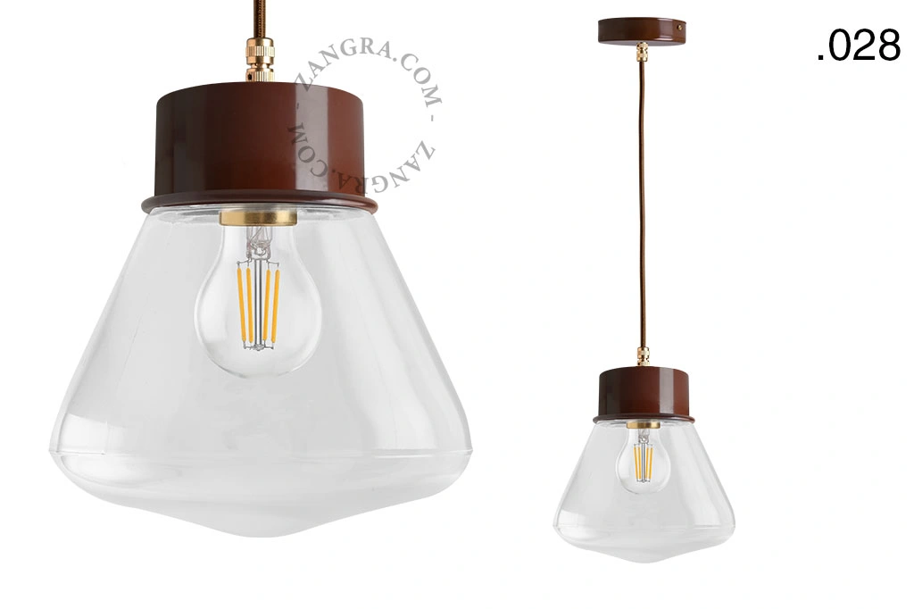 brun pendellampe - glasskærm - Ø 10 cm