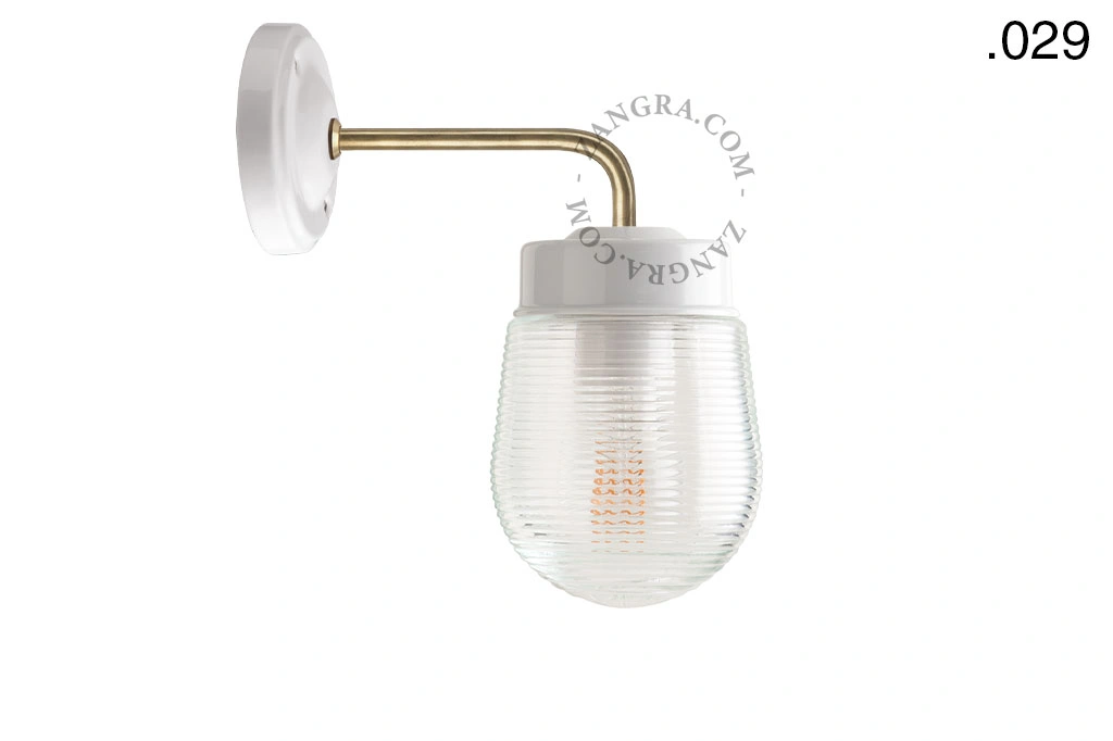 aplique en porcelana blanca y latón - pantalla de vidrio