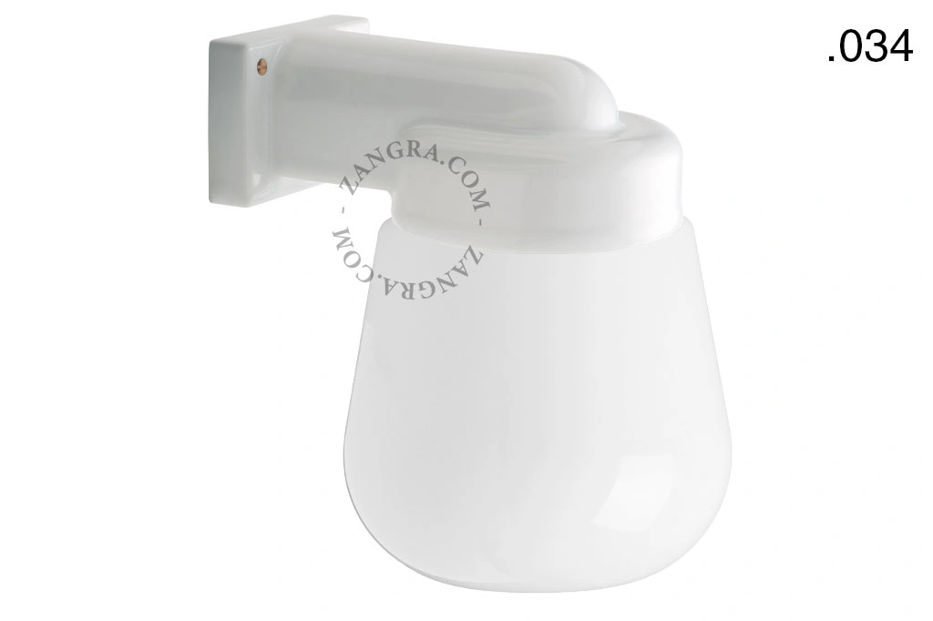 zewnętrzna lub łazienkowa lampa ścienna biała porcelana ze szklanym kloszem - IP54