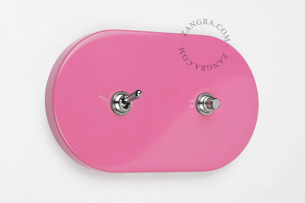 interruptor y pulsador rosa simple o conmutado - palanca y botón de latón niquelado