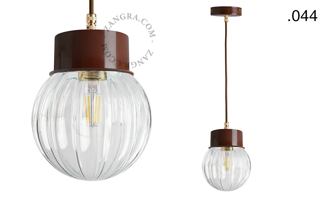 brun pendellampe - glasskærm - Ø 10 cm