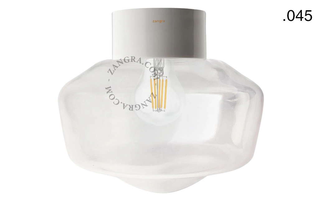 candeeiro de parede ou de teto em porcelana branca - abajur de vidro - Ø 10cm - IP54
