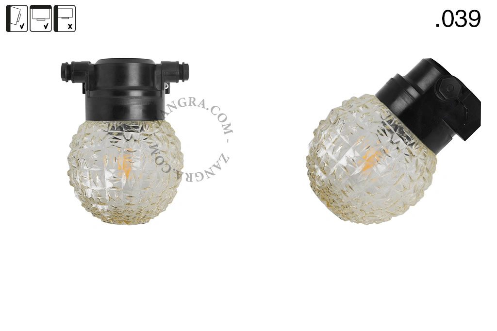 badrum svart vägglampa med glasskärm - IP54