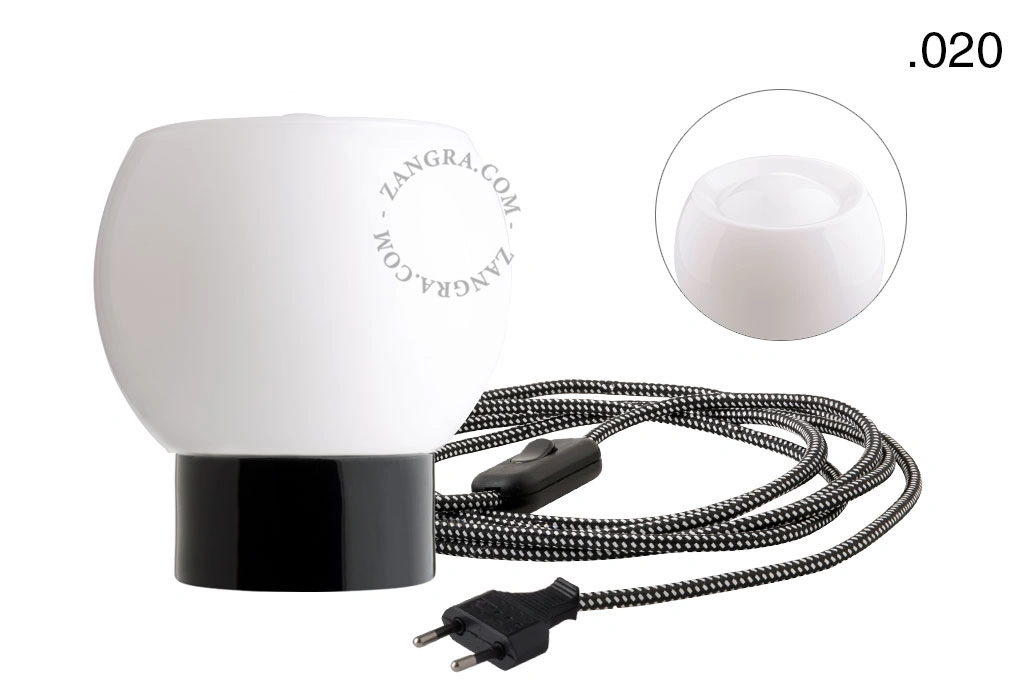 black porcelain table lamp - glass shade - Ø 10 cm