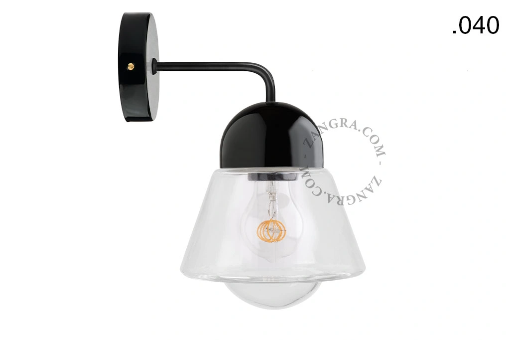 applique en porcelaine noire - globe en verre