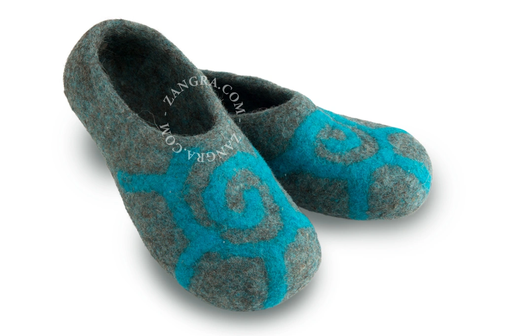 handmade felt slipper kids - turquoise