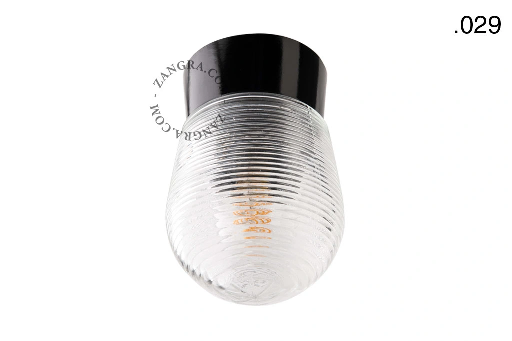 svart vägg- eller taklampa - glasskärm - Ø 11 cm