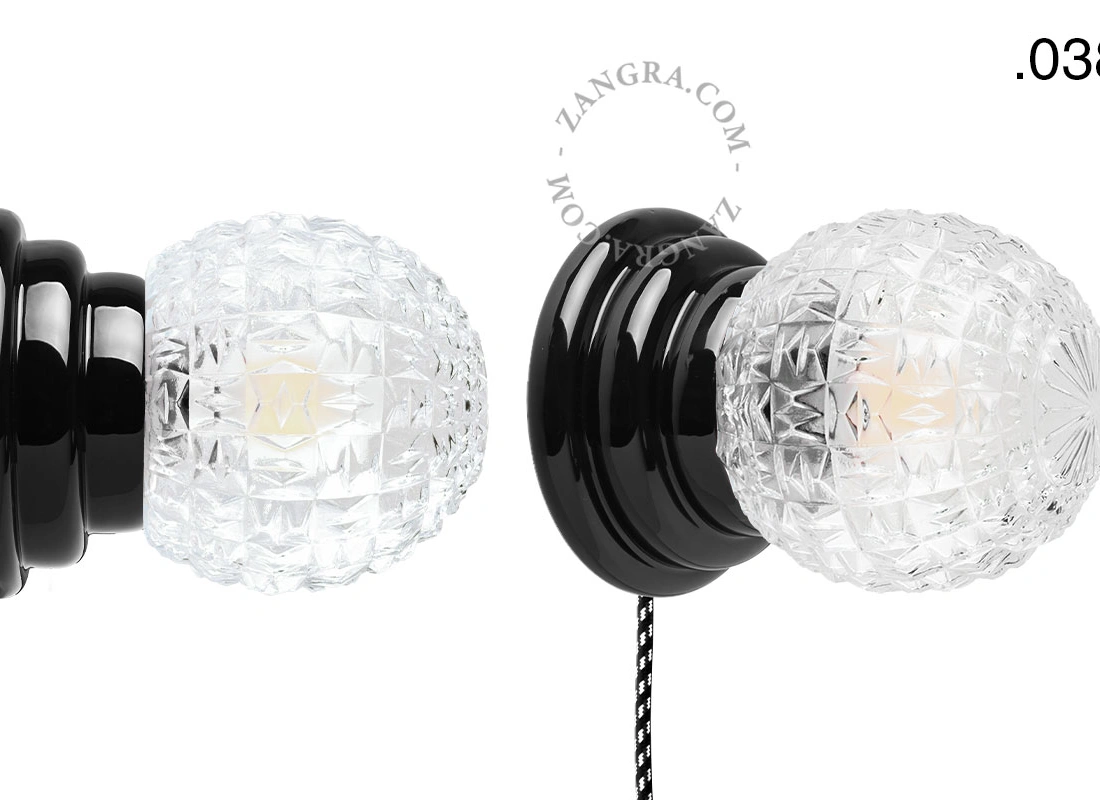 czarna porcelanowa lampa ścienna Art Deco Danilo z włącznikiem