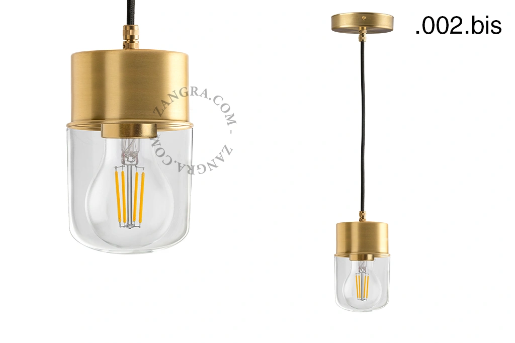 lampada a sospensione in ottone - paralume in vetro - Ø 8,5 cm