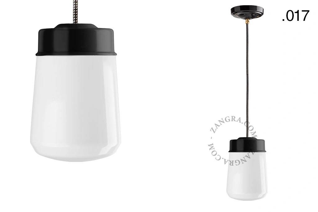 czarna lampa wisząca porcelana ze szklanym kloszem