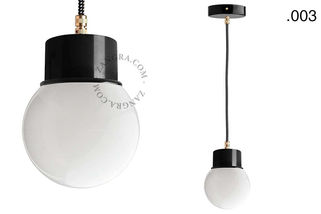 czarna lakierowana lampa wisząca ze szklanym kloszem - oprawka Ø 8.5 cm
