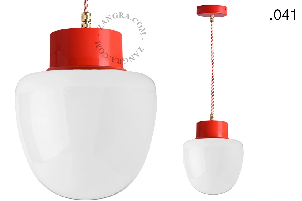 lampada a sospensione rossa - paralume in vetro - Ø 10 cm