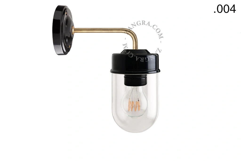 applique en porcelaine noire avec globe en verre