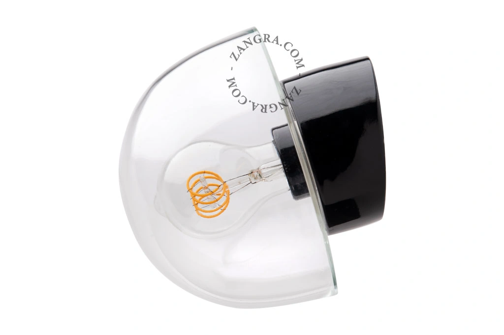 vägglampa i svart porslin för badrum med glasskärm – Ø 10cm - IP54
