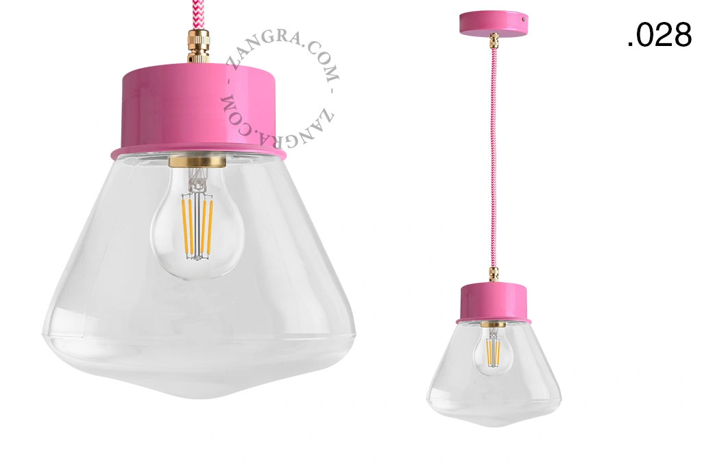 lámpara colgante rosa - pantalla de vidrio - Ø 10 cm