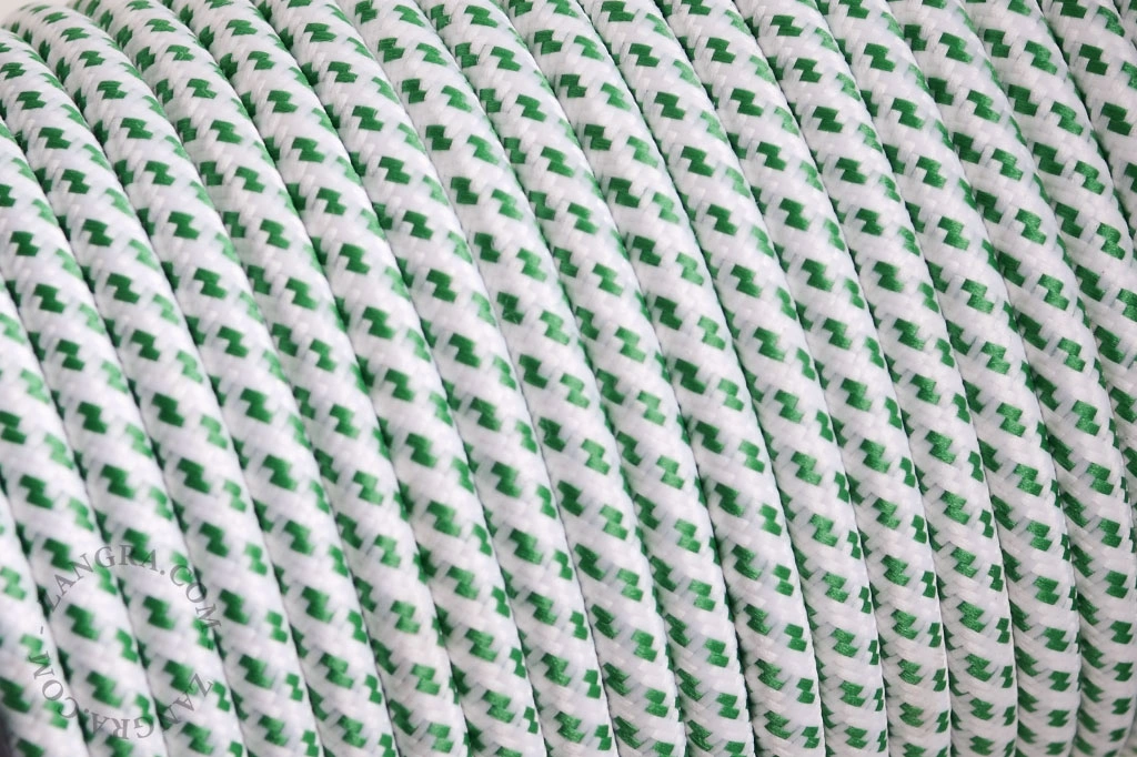 câble textile - blanc tacheté vert