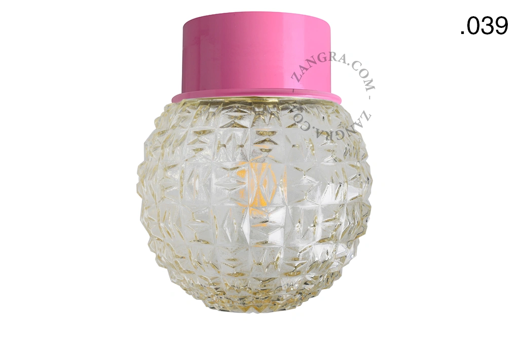 pink wall or ceiling light - glass shade - Ø 10 cm