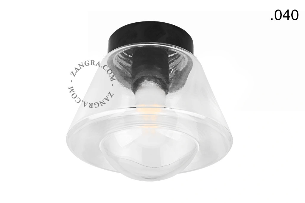 sort bakelit væg- eller loftslampe – glas skærm - Ø 9 cm